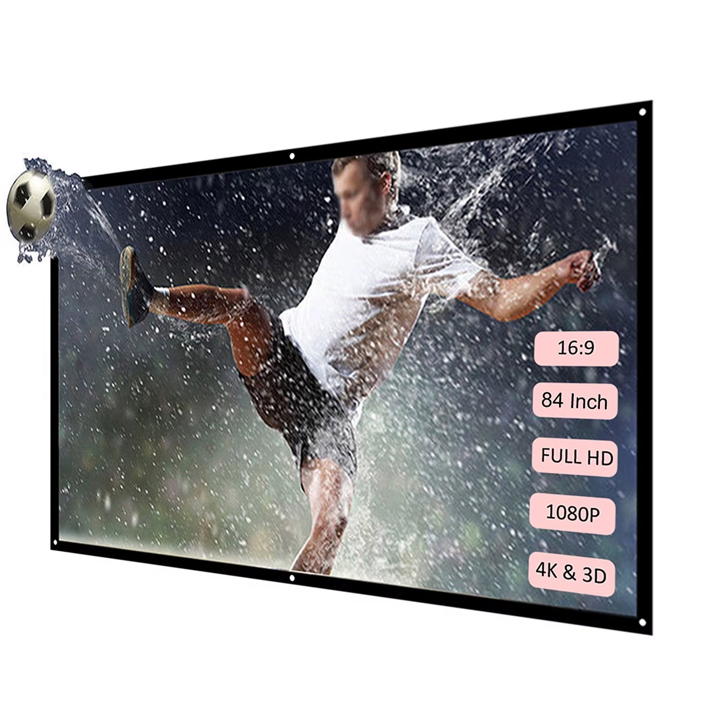 H84 84'' Portable Projector Screen HD 16:9 White Dacron 84 Inch Diagonal Video Projection Screen Foldable Wall Mounted