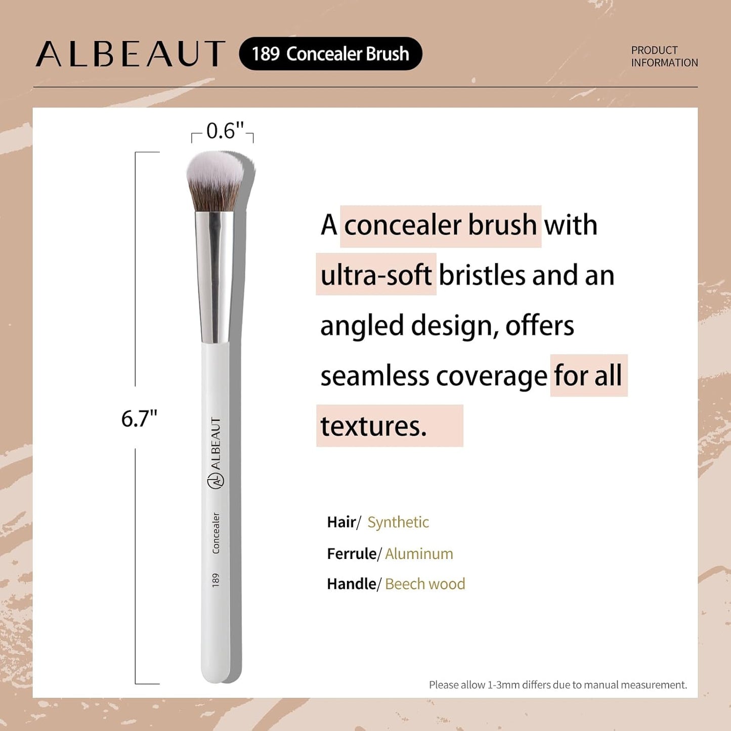 Concealer Brush, Angled Brightening Concealer Makeup Brush under Eye Blending Brush Kitten Paw (189 Concealer)