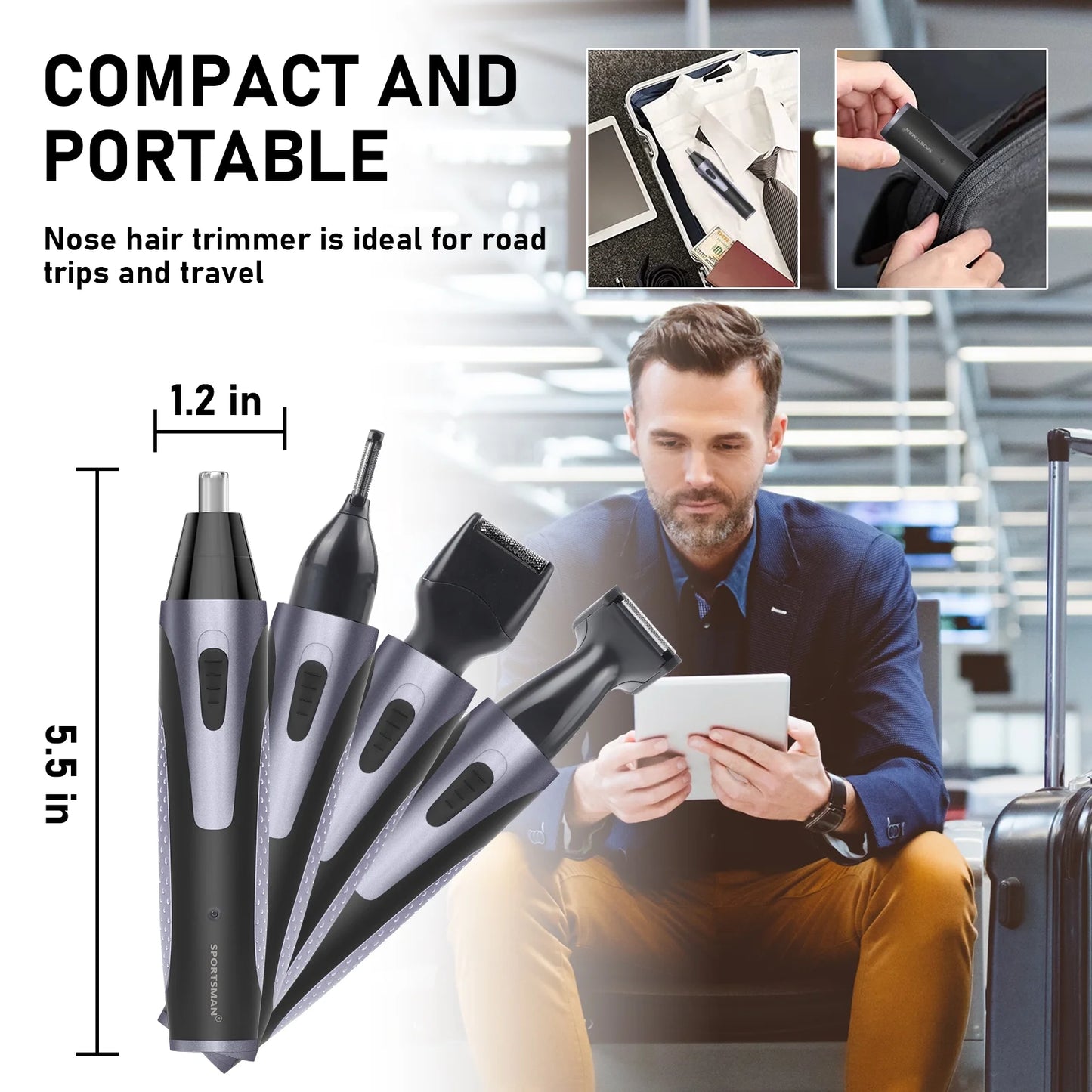 Nose Hair Trimmer for Men Rechargeable Eyebrow Beard Trimmer Waterproof